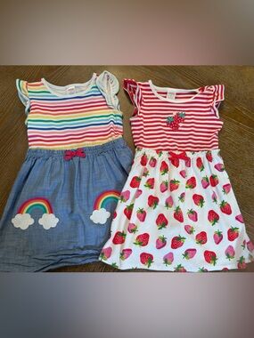 Girls Rainbow & Strawberry Dress Set - Multicolor